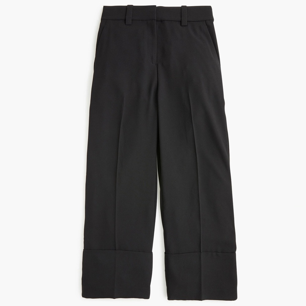 J. Crew Cropped Wide-Leg High Rise Pants Black 365 Crepe sz 12 Cuffed Bottom